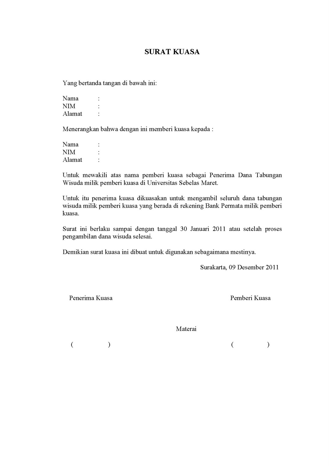 contoh surat wakil kuasa syarikat
